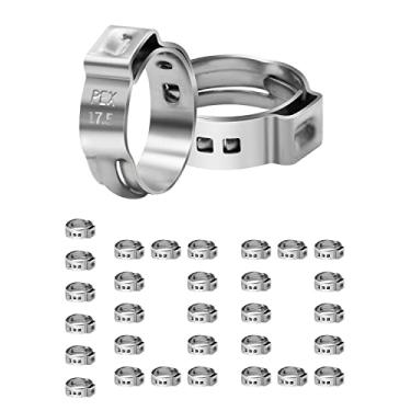 Imagem de Pacote 50/100/200 grampos PEX Cinch de 1/2 polegada, braçadeiras de mangueira de orelha única de aço inoxidável, para tubo PEX (1/5.1 cm, pacote com 100)