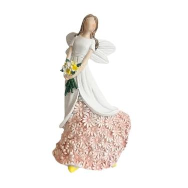 Imagem de Fenteer Estatueta de anjo, estátua, lindo presente de inauguração, coleção de enfeites decorativos, paisagem, resina, asas de anjo, escultura, mini, Branco Rosa