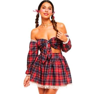 Imagem de Roupa Festa Junina Adulta Feminina Conjunto Xadrez Cropped e Saia Quad