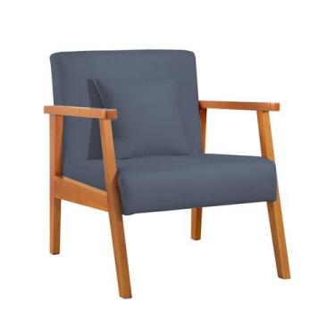 Imagem de Poltrona 01 Lugar Com Almofada Braço Madeira Milena - Due Decor, Linho