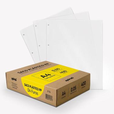 Imagem de Saco plástico PP A4 4 furos 0,05mm A405-400 Spiral PT 400 UN