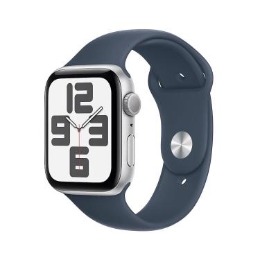 Imagem de Apple Watch SE 2ª geração (GPS) caixa de alumínio prateado de 44 mm com pulseira esportiva azul Storm - M/L - prata-MREE3LL/A