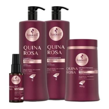 Imagem de Kit Haskell Quina Rosa Sh Cond Masc 1L e Serum
