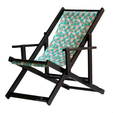 Imagem de Espreguiçadeira Preguiçosa Dobrável Envernizada Black em Madeira Maciça Tecido
