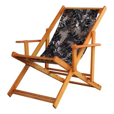 Imagem de Espreguiçadeira Preguiçosa Dobrável Envernizada Mel em Madeira Maciça Tecido