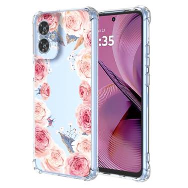 Imagem de RRXSYXL Capa para Moto G55 5G com estampa floral transparente, capa macia à prova de choque para Motorola G55 5G, floral rosa