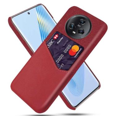 Imagem de Capa para Honor Magic5,Anti-deslizamento,Proteção contra quedas de 360°,Resistência à impressão digital,Tela e caso de couro PU com 1 slot de cartão atrás-Red