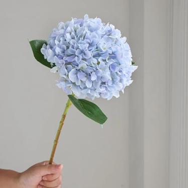 Imagem de Flor de hortênsia de seda artificial, decoração de casa em estilo europeu, arranjo de chão para casamento, flor de hortênsia grande (azul claro)