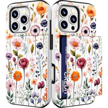 Imagem de IWONE Capa feminina compatível com iPhone 13 Pro com porta-cartões com proteção contra quedas à prova de choque com compartimento para celular - rosa selvagem lindas flores
