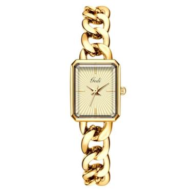 Imagem de CARLIEN Relógio feminino pequeno de luxo com corrente retangular, pulseira de quartzo, relógio de pulso feminino de aço inoxidável, dourado, prata, Dourado, Moda, vintage, luxo