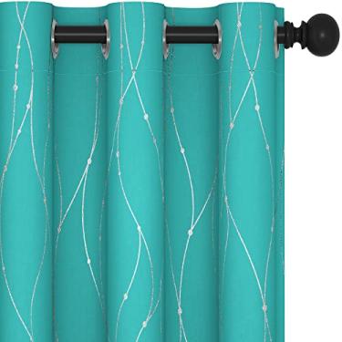Imagem de Deconovo Cortinas blecaute curtas, 137 cm de comprimento, conjunto de 2 – cortinas com eficiência energética, painéis de janela com bloqueio de luz, cortinas para sala de jantar (106 cm x 137 cm, turquesa, 2 painéis)