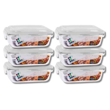 Imagem de KIT 6 Potes de Vidro Retangular com Tampa Hermética 640ml - Casa Linda