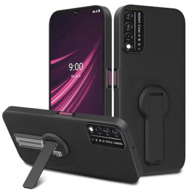 Imagem de Capa de telefone compatível com T-Mobile Revvl V Plus 5G com protetor de tela, 360° giratório dobrável oculto/suporte de silicone TPU capa protetora para T-Mobile Revvl V+ Plus 5G - preta