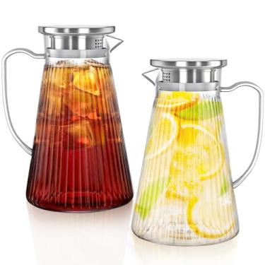 Imagem de Cididu Pacote com 2 jarras de plástico com tampa, jarras de água transparente de 1,5 l, jarra de chá inquebrável com alça, recipiente de água para geladeira sem BPA para bebidas de suco de limonada