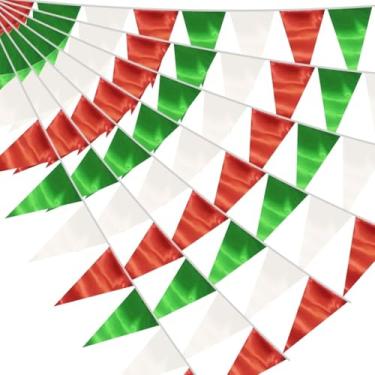 Imagem de 40 m/30 m branco verde vermelho triângulo bandeira bandeira tecido metálico bunting guirlanda para Natal Itália aniversário mexicano chá de bebê banners de casamento, ano novo, decoração de inverno