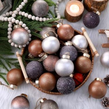 Imagem de Syhood 24 peças de enfeites de bola de Natal com textura neutra para árvore de 5 cm vintage decorações de árvore de Natal rústica marrom decoração de pendurar ornamentos para casa de fazenda