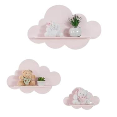 Imagem de Trio De Nichos Modelo Nuvem Em MDF Para Quarto De Bebê 3 Peças (Rosa)