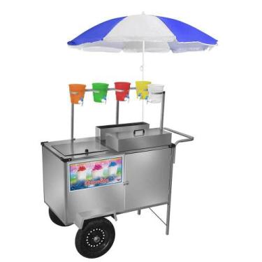 Imagem de Carrinho de Raspadinha Cefaz Inox com Rodas Pneumáticas e Guarda Sol L