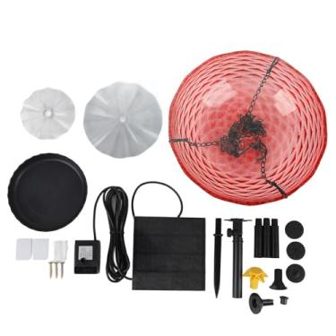 Imagem de Banho de pássaro solar Fonte de plásticos resistentes Plásticos pendurados Bath Bubbler Fountain Bird Alimentador para varanda de varanda de jardim ao ar livre (Vermelho)