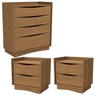 Imagem de Comoda 4 Gavetas 02 Mesas De Cabeceira 2 Gavetas M26061 Kappesberg Canela