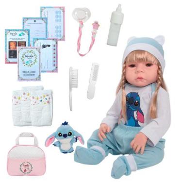 Imagem de Bebê Reborn Realista Menina Stitch Bolsa Itens Pelúcia - Cegonha Rebor