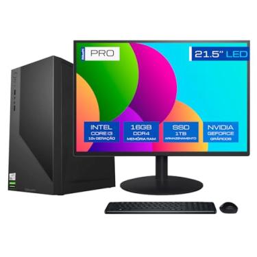 Imagem de Computador Completo BluePC PRO - Intel Core i3 12100F (12ª Geração), 16GB DDR4, SSD 1TB, Gráficos Geforce, Fonte 500W, Windows 11 Pro, Monitor LED 21.5"