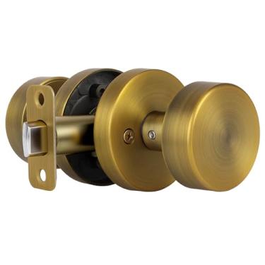 Imagem de naubea Puxadores de porta de passagem de latão antigo, maçaneta de porta redonda de estilo antigo para maçaneta de porta de armário de despensa de corredor