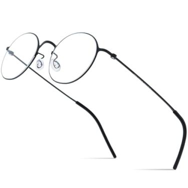 Imagem de VFDHN Armação de óculos de titânio masculina redonda ultraleve (armação cinza C3)