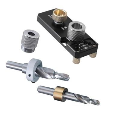 Imagem de Fenteer Localizador de punção de gabarito de perfuração de de alumínio portátil para auxílio em marcenaria de 20/30/40 mm em liga de alumínio premium, Preto