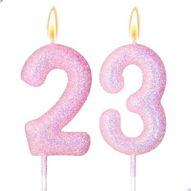 Imagem de 23 velas, decorações de aniversário de 23 anos, rosa 23 velas para bolo de aniversário, 23 enfeites de bolo para meninas de 23 anos, decorações de festa de aniversário, lembrancinhas de artigos de
