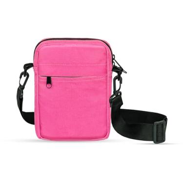 Imagem de Bolsa tiracolo unissex, à prova d'água, pequena, lateral, casual, carteiro, com zíper e alça ajustável, Cordura, Rosa 1