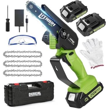 Imagem de Mini motosserra de 15 cm sem fio, 2 baterias recarregáveis alimentadas (todas 40 V de grande capacidade) e carregador, 90 cortes, 3 correntes motosserra elétrica portátil para galhos de árvores, corte
