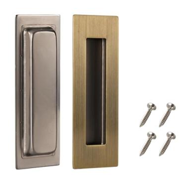 Imagem de Kindoodos Puxadores de porta embutidos, puxadores de descarga de dedo, ferragens de porta de bolso vintage bronze de 15 cm, maçanetas retangulares de porta de armário deslizantes de aço inoxidável