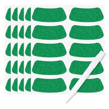 Imagem de Anwyll Adesivos de olho preto - 100 pares de acessórios verdes brilhantes olho esportivo adesivo preto futebol beisebol softbol sob os olhos tiras adesivos com lápis branco para crianças adultos