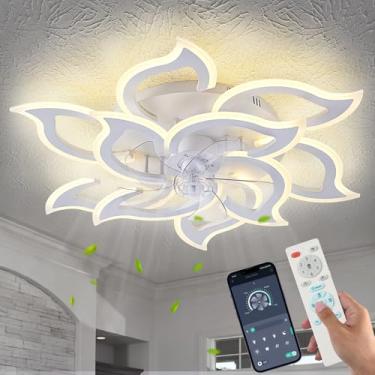 Imagem de Ventiladores de teto com luzes e controle remoto, ventilador de teto moderno de 96 cm com controle de aplicativo, luzes LED reguláveis para ventilador de teto com montagem embutida, ventilador de teto