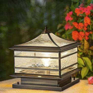 Imagem de Todas as luzes de poste externas de vidro de aço de cobre, luz de pilar impermeável, lâmpada de coluna de gramado de pátio vintage, luzes de coluna externa, luzes de deck, luminária de cerca de