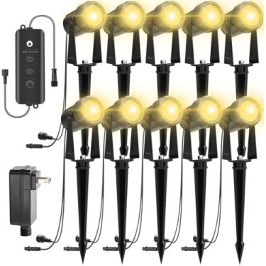 Imagem de ZYAN Luzes de paisagem de baixa tensão, iluminação de paisagem LED com sensor, holofotes externos IP65 à prova d'água para jardim de quintal, liga/desliga automática, tensão regulável com temporizador