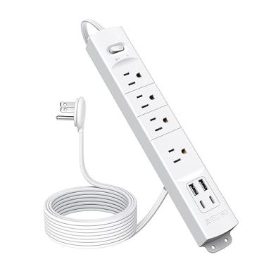 Imagem de TROND Extensão USB com tomada plana, protetor contra surtos de cabo de extensão plano de 10 ft, 2 USB C e 2 portas USB A com várias saídas, 1440J, 1625W