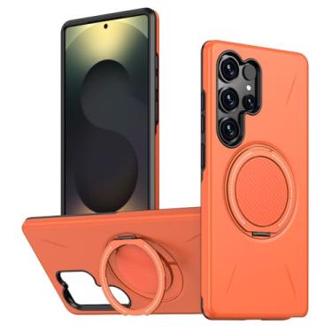 Imagem de HAOMRIYL Capa para Samsung Galaxy S25 Ultra/S25 Plus/S25, anel giratório magnético, capa de proteção de lente fina à prova de choque, laranja, S25plus