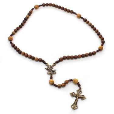 Imagem de Terço São Miguel Arcanjo Madeira Frisada - Amém Decoração Religiosa