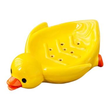 Imagem de SiaBiced Saboneteira de pato com enfeite, bandeja de sabão com autodrenagem para pia de cozinha, banheiro, bar, Amarelo