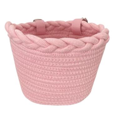 Imagem de Colaxi Cesta de bicicleta infantil, cesta de bicicleta multifuncional, acessórios portáteis, decoração, bolsa de bagageiro de carga, suporte frontal para, Rosa