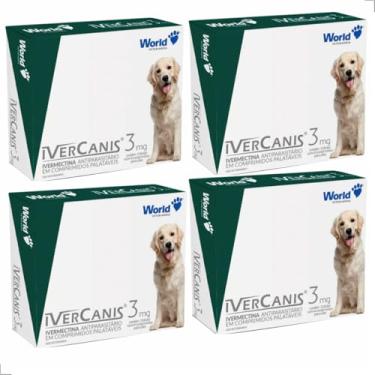 Imagem de Kit 04 cx 16 comprimidos Antipulgas para Pulgas e Carrapatos em Cães Ivercanis 3mg