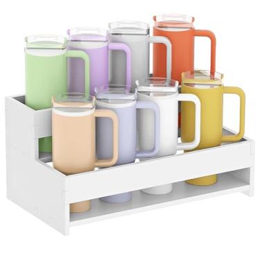 Imagem de yeavs Organizador de garrafa de água, suporte de copo de 2 camadas para 8 xícaras, rack de armazenamento de cozinha de despensa para garrafas de vinho, armário de bancada