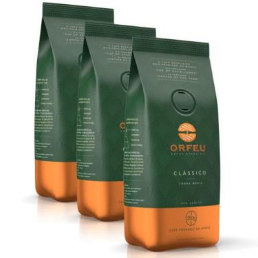 Imagem de Café em Grãos Premium Orfeu Clássico Kit 3 Pacotes de 250g