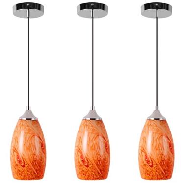 Imagem de INJAK 3 luzes pendentes de vidro, luzes de ilha de cozinha, pequena e moderna iluminação pendente de cozinha sobre a pia, lâmpadas suspensas de teto com fio para sala de jantar, sala de estar