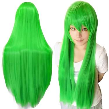 Imagem de IMISSU Perucas de cosplay de cabelo natural longo e reto com franja colorida fantasia de Halloween peruca de festa para menina (Maçã verde)