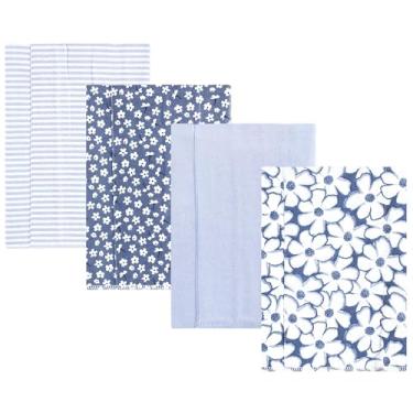 Imagem de Hudson Baby Pacote com 4 panos de flanela de algodão unissex para bebês, azul cosmos, tamanho único