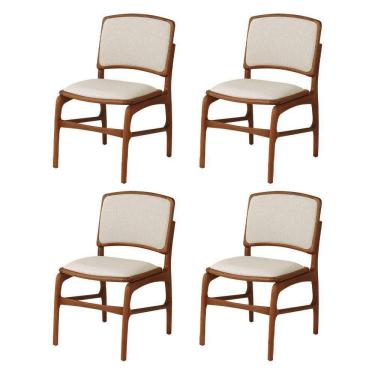Imagem de Jogo 4 Cadeiras De Jantar Florença Jequitibá Terra Encosto Em Tecido Premium Linho Bege