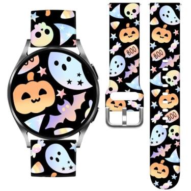 Imagem de Vieeki Pulseiras femininas de relógio Halloween Pumpkin compatíveis com Samsung Galaxy Watch 7, 6, 5, 4, 5 Pro (45 mm), 4 Classic (46 mm)/3 (41 mm)/Active 2, pulseira de silicone de substituição com
